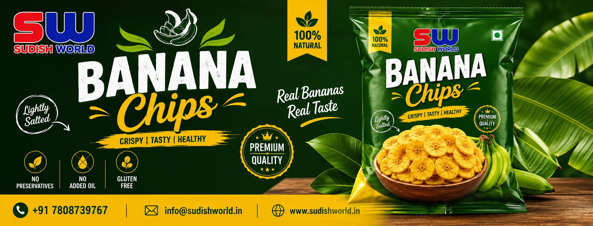Banana chips made and packed by Sudish World Solutions, Patna
